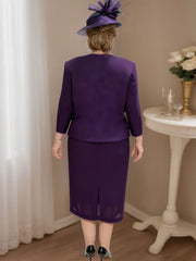 2 Pieces Tea Length Mother of the Bride Dresses with Jacket & Sequins