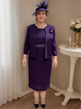 2 Pieces Tea Length Mother of the Bride Dresses with Jacket & Sequins